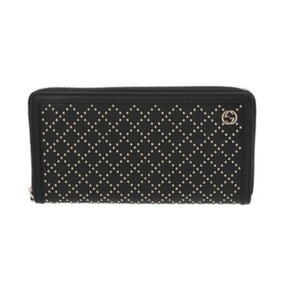 GUCCI Diamante Stud Round Zipper Wallet, Black, 449391, Men's Leather Long Unused