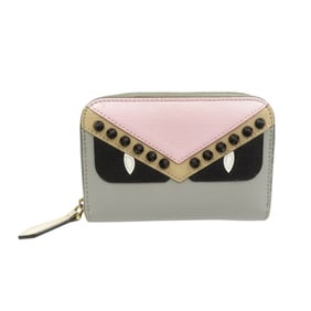 Fendi Monster Bugs Eye 8M0313 9HF F10Y0 Leather with Gold Hardware, Gray, Beige, and Pink Coin Purse