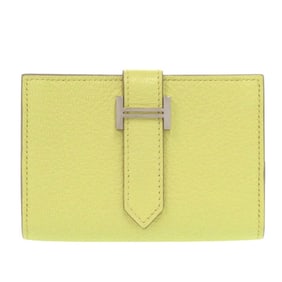 Like new Hermès Bearn card case, Chevre Mysore, lime, W stamp (made in 2024), yellow, 1650 HERMES