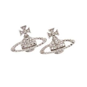 Vivienne Westwood MAYFAIR BAS RELIEF Orb Brass Rhinestone Silver Earrings 1662