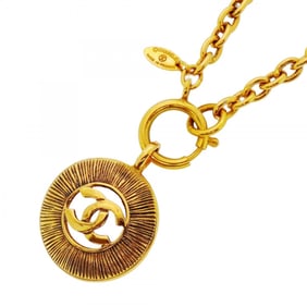 Chanel Coco Mark Circle Necklace, GP Plated Gold, Women's