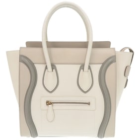 Celine Luggage Micro Leather Handbag in Ivory, Beige, and Gray (0272)