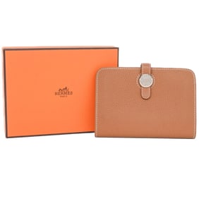 HERMES Dogon Compact Mini Wallet, Bifold Togo Leather, Gold, Men's/Women's #Z