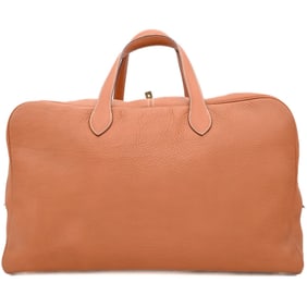 HERMES Victoria 50 Boston/Travel Bag for Men and Women, Taurillon Clemence Leather, Gold Brown,