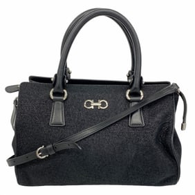 Salvatore Ferragamo Gancini Canvas Handbag, Black, 2-Way Bag for Women