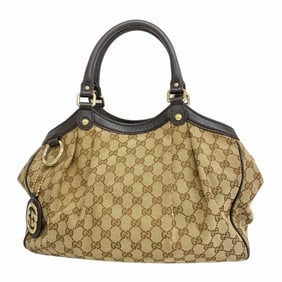 Gucci GG Canvas Handbag 211944 Beige Brown Champagne Women's