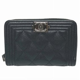 CHANEL Boy AP4018 Caviar Skin Black Wallet/Coin Case Women's Wallet