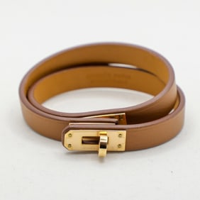 Hermes Hermès Mini Kelly Double Tour Bracelet in Gold, Swift Pink with W Stamp, T2, Women's, 1344