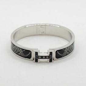 Hermes Hermès Click H Clack PM Horse Bit, Platinum, Black Metal, Enamel Bracelet for Men and Women,