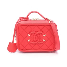 CHANEL CC Figley Small Vanity Bag Shoulder in Calfskin Leather, Women's, Red