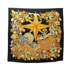 Hermès HERMES Carré 90 PASSIFLORES Silk Scarf for Women in Black and Yellow