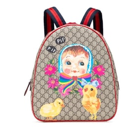 Gucci GG Supreme Kids' Natalie Doll Backpack 433578 in Beige, Red, and Multicolor Leather. Women's.