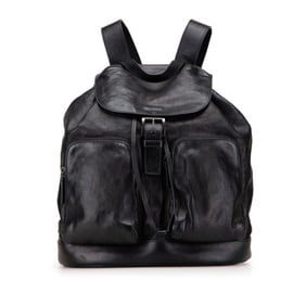 Prada Triangle Logo Plate Backpack VZ0053 Black Calfskin Women's PRADA