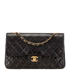CHANEL Matelasse Coco Mark Double Flap Chain Shoulder Bag Handbag Black Lambskin Women's