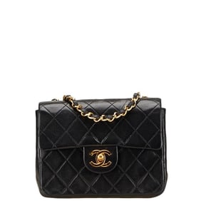 CHANEL Mini Matelasse Coco Mark Chain Shoulder Bag in Black Lambskin for Women