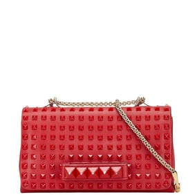 Valentino Studded Chain Shoulder Bag in Red Leather for Women