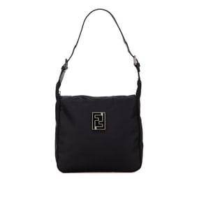 Fendi FF logo one-shoulder bag handbag 15328 black nylon leather women's FENDI