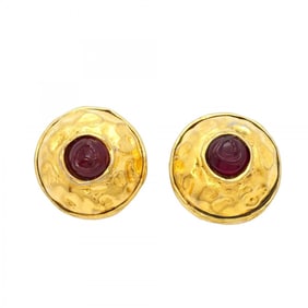 Chanel Circle Earrings, GP Plated Gripoir Gold, Red, Women's, P1416589