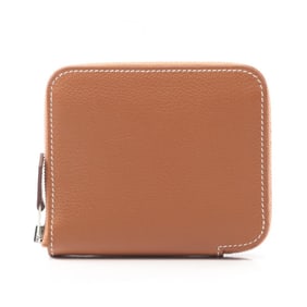 Hermes Hermès Azap Compact Silkin Round Wallet, Leather Evercolor, Women's, Brown