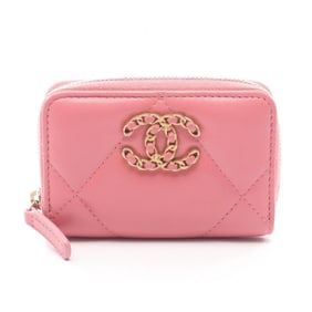 CHANEL Chanel 19 Matelasse Zip Coin Purse, Women's Lambskin Leather, Pink