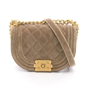CHANEL Boy Chanel Mini Matelasse Shoulder Bag, Fabric, Women's, Khaki