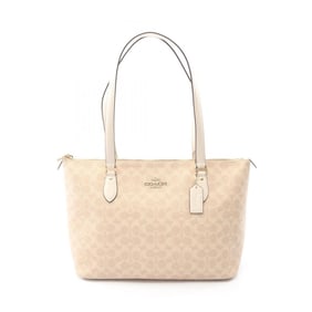 Coach Gallery Tote Bag, Signature, Coated Canvas and Leather, Women's, Beige White, CW381
