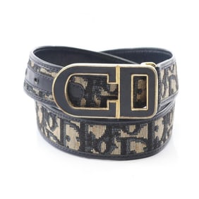 Christian Dior CD Buckle Trotter Belt, Canvas and Leather, Women's, Navy Beige