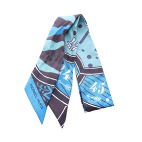 Hermes Hermès Twilly "JEU DE SOIE UNIFORME" Silk Scarf for Women in Multicolor Blue