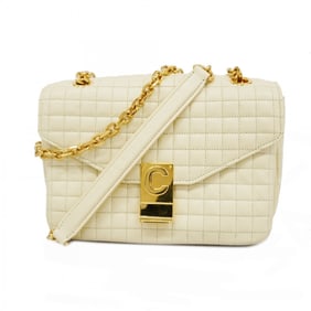 Celine Shoulder Bag C-C Leather Beige Women's