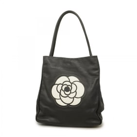 Chanel Shoulder Bag Camellia Lambskin Black Champagne Ladies