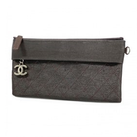 Chanel Pouch Wild Stitch Nylon Brown Women's