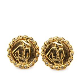 Chanel Mademoiselle Rhinestone Earrings Gold Plated Women's CHANEL