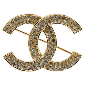 Chanel Coco Mark Rhinestone Brooch Gold Plated Women's CHANEL