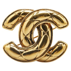 Chanel Matelasse Coco Mark Brooch Gold Plated Women's CHANEL