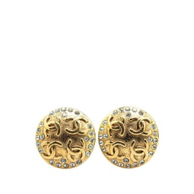 Chanel Coco Mark Rhinestone Earrings Gold Plated Women's CHANEL