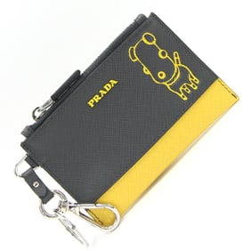 Prada Coin Case Pradamaria 2TT080 Grey Yellow Saffiano Leather New Unused Key Ring Holder Hook Purse