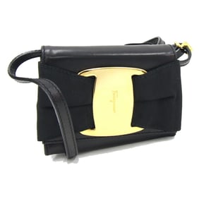 Salvatore Ferragamo Shoulder Bag Vara 21 6164 Black Leather Pochette Ribbon Women's