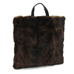 LOEWE Handbag Brown Black Fur Leather No Gusset Flat Women's