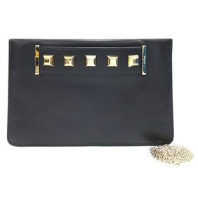 Salvatore Ferragamo Shoulder Bag Chain JL22 D777 Black Leather Clutch Studs Women's