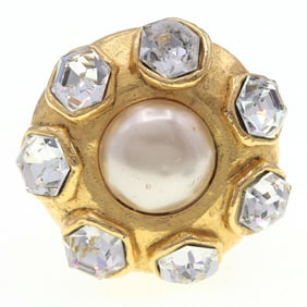 Chanel Single Earring Gold Metal Stone Faux Pearl Women's CHANEL