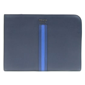 Prada Clutch Bag AV5841 Navy Leather Second Document Case L-Shaped Men's PRADA