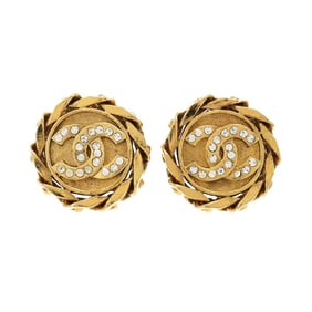 CHANEL Coco Mark Bijou Rhinestone Earrings Gold Earring