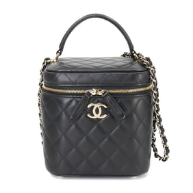 CHANEL Vanity 2way Hand Chain Shoulder Bag Leather Black AS2362 Gold Hardware