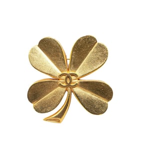 Chanel Coco Mark Clover Brooch Gold Plated Women's CHANEL