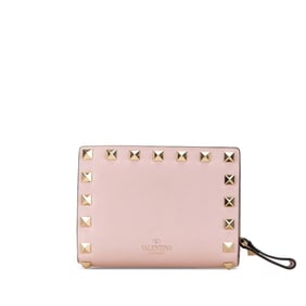 Valentino Rockstud Bi-fold Wallet Pink Leather Women's
