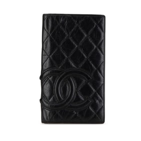 CHANEL Cambon Line Coco Mark Long Wallet Black Lambskin Women's