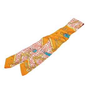 Hermes Twilly MORS ET GOURMETTES REMIX Horse Bit and Chain Scarf Muffler Orange Multicolor Silk