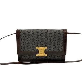 CELINE C macadam pattern logo metal fittings leather genuine wool mini shoulder bag pochette brown