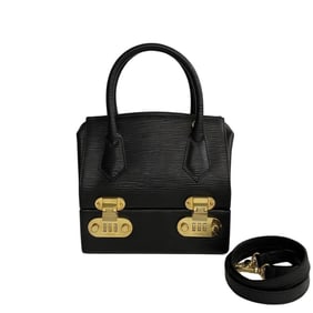 FENDI Logo Metal Fittings Epi Leather Genuine 2way Handbag Vanity Bag Makeup Box Shoulder Black