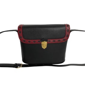 YVES SAINT LAURENT Cutout YSL Leather Shoulder Bag Pochette Black 43876